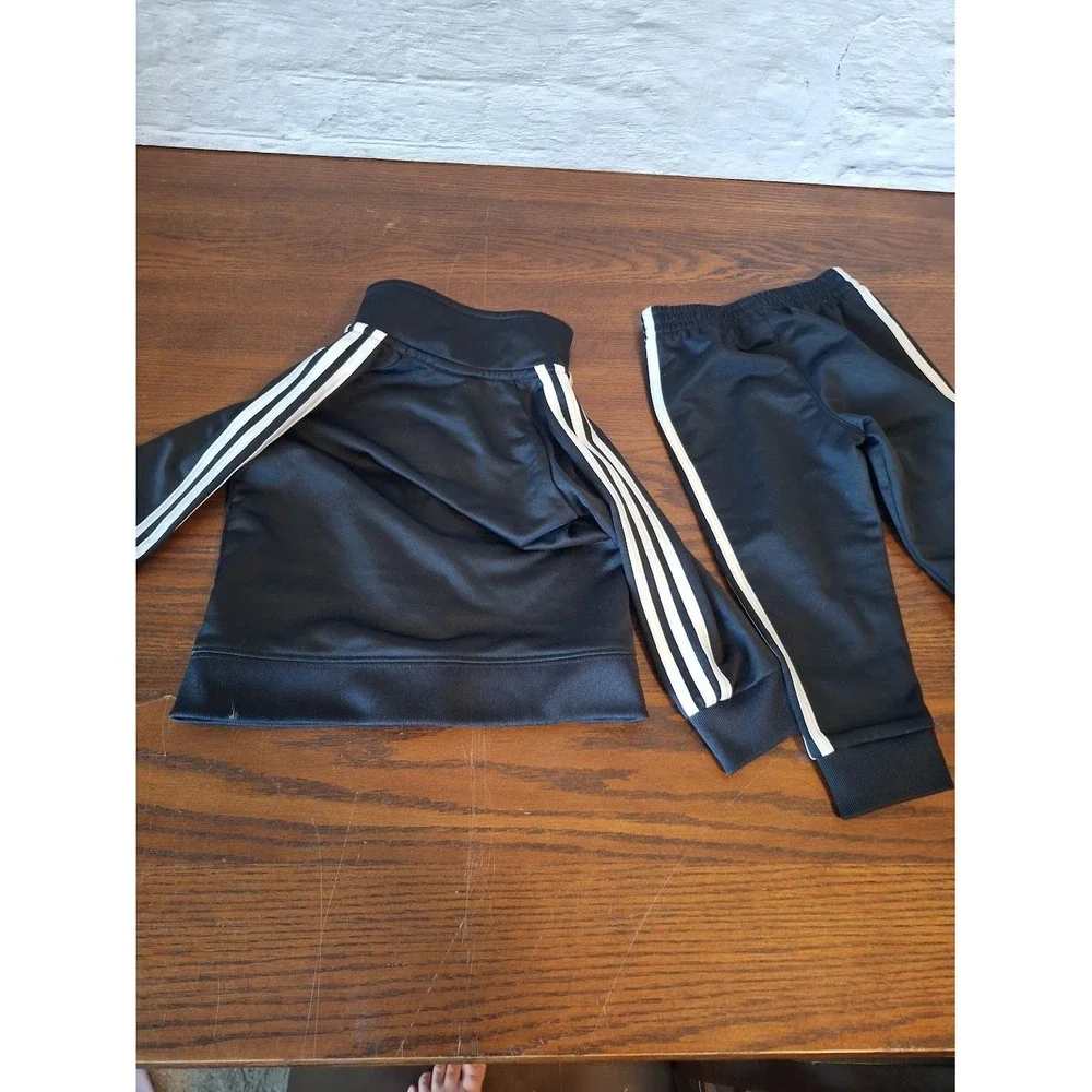 Adidas Infant Boys Black White 3-Stripe Tracksuit Jacket Pants Set 12M AG6122